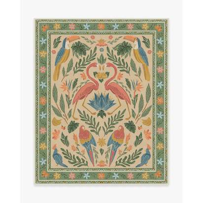 Birds Of A Feather Green & Peach Flatwoven Rug by Iris Apfel - 245 x 305 cm - Rug + Cushioned Pad System