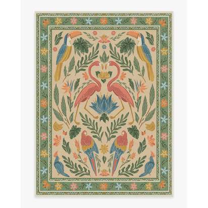 Birds Of A Feather Green & Peach Flatwoven Rug by Iris Apfel - 275 x 365 cm - Rug + Cushioned Pad System