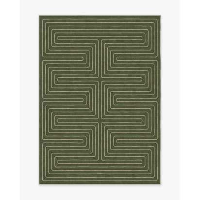 Labyrinth Fern Green Flatwoven Rug by Jonathan Adler - 150 x 215 cm - Rug + Cushioned Pad System