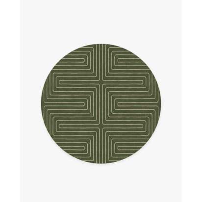 Labyrinth Fern Green Flatwoven Rug by Jonathan Adler - 185 Round cm - Rug + Cushioned Pad System