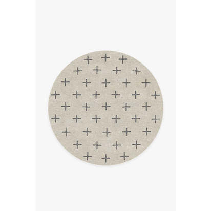 Crosby Birch & Charcoal Flatwoven Rug - 185 Round cm - Rug + Cushioned Pad System