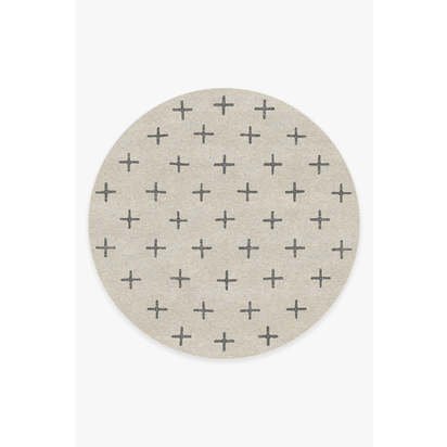 Crosby Birch & Charcoal Flatwoven Rug - 245 Round cm - Rug + Cushioned Pad System