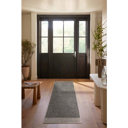 Solvi Charcoal Flatwoven Rug - 245 Round cm - Rug + Cushioned Pad System