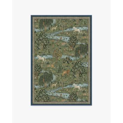 Owl & Willow Green Flatwoven Rug by Morris & Co. - 120 x 185 cm - Rug + Cushioned Pad System