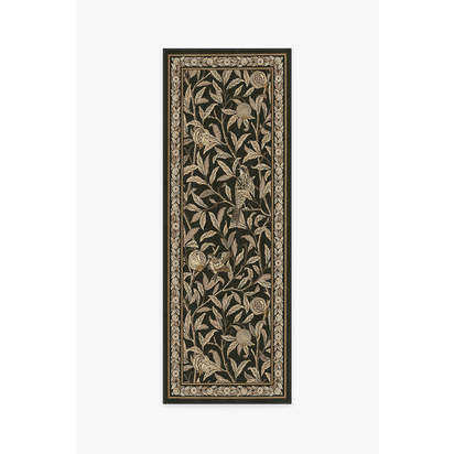 Bird & Pomegranate Soft Black Flatwoven Rug by Morris & Co. - 75 x 215 cm - Rug + Cushioned Pad System