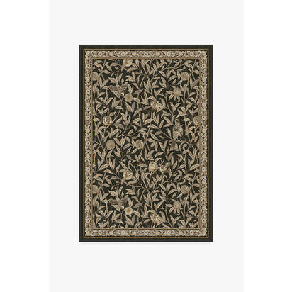 Bird & Pomegranate Soft Black Flatwoven Rug by Morris & Co. - 120 x 185 cm - Rug + Cushioned Pad System