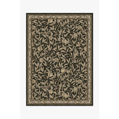 Bird & Pomegranate Soft Black Flatwoven Rug by Morris & Co. - 150 x 215 cm - Rug + Cushioned Pad System