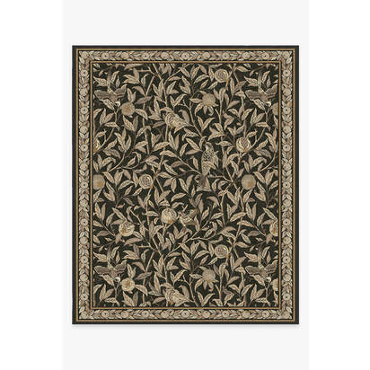 Bird & Pomegranate Soft Black Flatwoven Rug by Morris & Co. - 245 x 305 cm - Rug + Cushioned Pad System