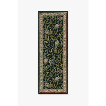 Bird & Pomegranate Teal Green Flatwoven Rug by Morris & Co. - 75 x 215 cm - Rug + Cushioned Pad System