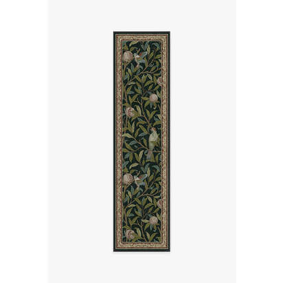 Bird & Pomegranate Teal Green Flatwoven Rug by Morris & Co. - 75 x 305 cm - Rug + Cushioned Pad System