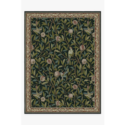 Bird & Pomegranate Teal Green Flatwoven Rug by Morris & Co. - 275 x 365 cm - Rug + Cushioned Pad System