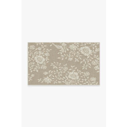 Mallow Flower Natural Stone Flatwoven Rug by Morris & Co. - 90 x 150 cm - Rug + Cushioned Pad System