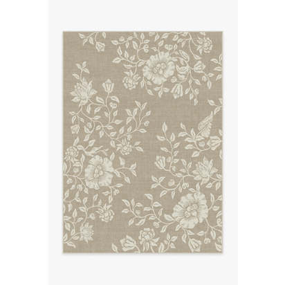 Mallow Flower Natural Stone Flatwoven Rug by Morris & Co. - 150 x 215 cm - Rug + Cushioned Pad System