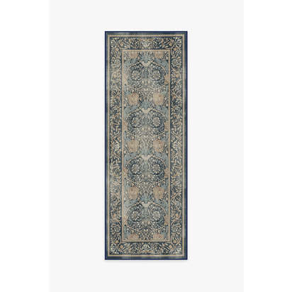 Honeysuckle & Tulip Indigo Flatwoven Rug by Morris & Co. - 75 x 215 cm - Rug + Cushioned Pad System