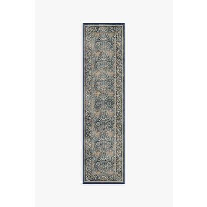 Honeysuckle & Tulip Indigo Flatwoven Rug by Morris & Co. - 75 x 305 cm - Rug + Cushioned Pad System
