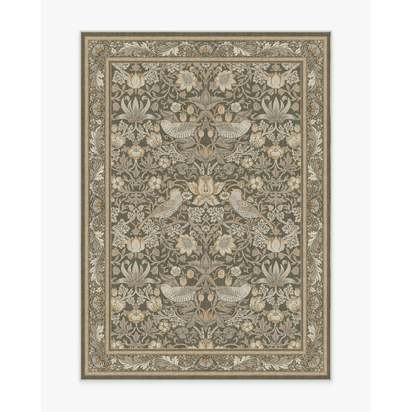 Strawberry Thief Stone Gold Flatwoven Rug by Morris & Co. - 150 x 215 cm - Rug + Cushioned Pad System