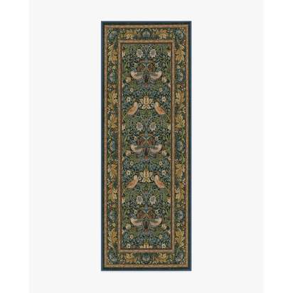 Strawberry Thief Indigo Flatwoven Rug by Morris & Co. - 75 x 215 cm - Rug + Cushioned Pad System