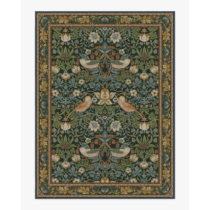 Strawberry Thief Indigo Flatwoven Rug by Morris & Co. - 275 x 365 cm - Rug + Cushioned Pad System