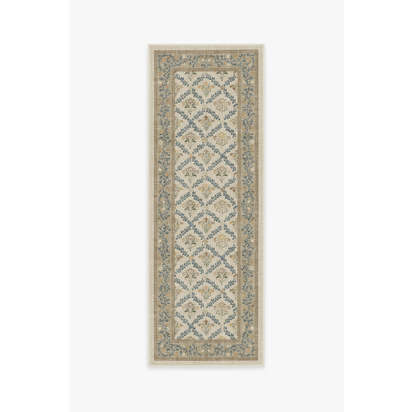 Bellflowers Ivory & Gold Flatwoven Rug by Morris & Co. - 75 x 215 cm - Rug + Cushioned Pad System