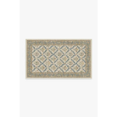 Bellflowers Ivory & Gold Flatwoven Rug by Morris & Co. - 90 x 150 cm - Rug + Cushioned Pad System