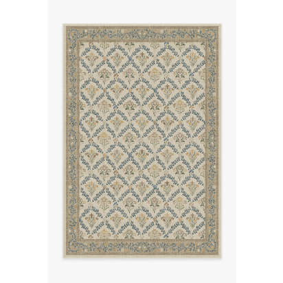 Bellflowers Ivory & Gold Flatwoven Rug by Morris & Co. - 185 x 275 cm - Rug + Cushioned Pad System