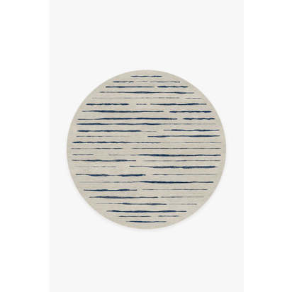 Talas Stripe Indigo Flatwoven Rug - 185 Round cm - Rug + Cushioned Pad System