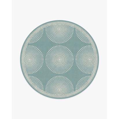 Santorini Blue Flatwoven Rug by Jonathan Adler - 245 Round cm - Rug + Cushioned Pad System