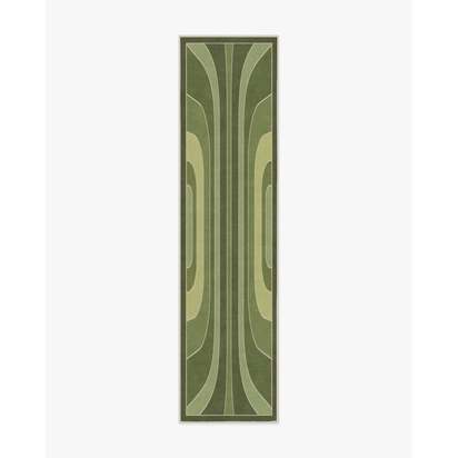 Paradox Green Flatwoven Rug by Jonathan Adler - 75 x 305 cm - Rug + Cushioned Pad System
