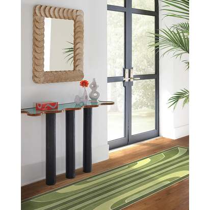 Paradox Green Flatwoven Rug by Jonathan Adler - 75 x 305 cm - Rug + Cushioned Pad System