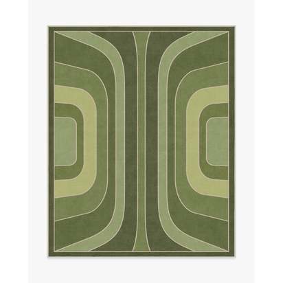 Paradox Green Flatwoven Rug by Jonathan Adler - 245 x 305 cm - Rug + Cushioned Pad System