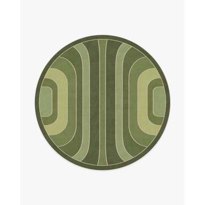 Paradox Green Flatwoven Rug by Jonathan Adler - 245 Round cm - Rug + Cushioned Pad System