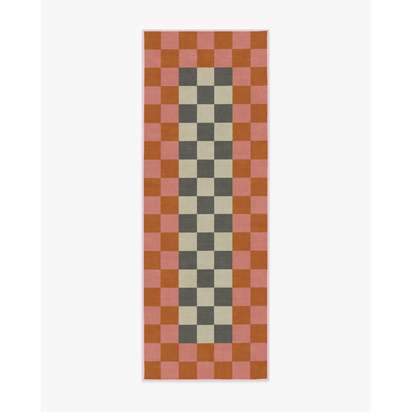 Checker Border Pink & Orange Flatwoven Rug by Jonathan Adler - 75 x 215 cm - Rug + Cushioned Pad System