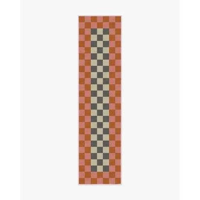 Checker Border Pink & Orange Flatwoven Rug by Jonathan Adler - 75 x 305 cm - Rug + Cushioned Pad System