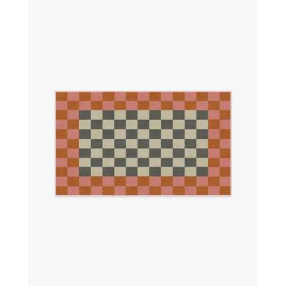 Checker Border Pink & Orange Flatwoven Rug by Jonathan Adler - 90 x 150 cm - Rug + Cushioned Pad System