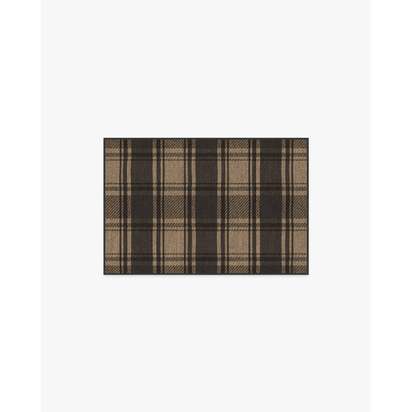 Easton Plaid Charcoal & Natural Flatwoven Rug - 60 x 90 cm - Rug + Cushioned Pad System