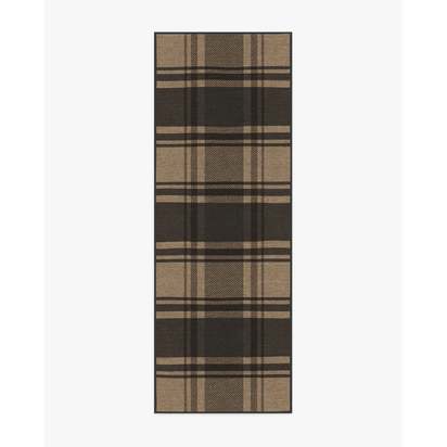 Easton Plaid Charcoal & Natural Flatwoven Rug - 75 x 215 cm - Rug + Cushioned Pad System