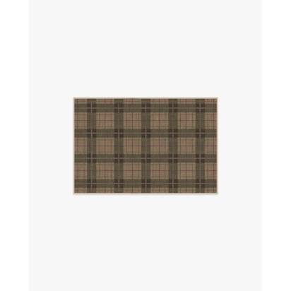 Alfie Plaid Natural & Green Flatwoven Rug - 60 x 90 cm - Rug + Cushioned Pad System