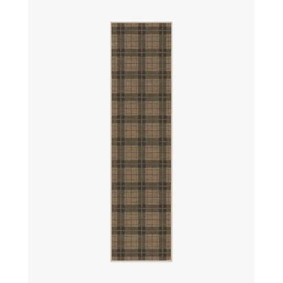 Alfie Plaid Natural & Green Flatwoven Rug - 75 x 305 cm - Rug + Cushioned Pad System