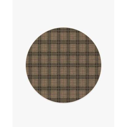 Alfie Plaid Natural & Green Flatwoven Rug - 185 Round cm - Rug + Cushioned Pad System