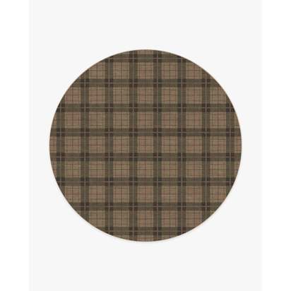 Alfie Plaid Natural & Green Flatwoven Rug - 245 Round cm - Rug + Cushioned Pad System