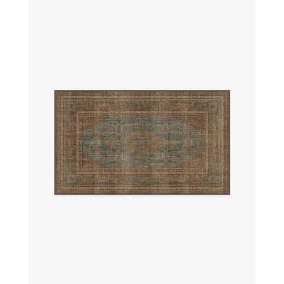 Rowan Teal Blue & Copper Flatwoven Rug - 90 x 150 cm - Rug + Cushioned Pad System