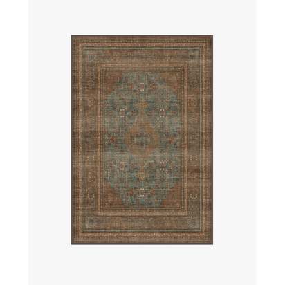 Rowan Teal Blue & Copper Flatwoven Rug - 120 x 185 cm - Rug + Cushioned Pad System