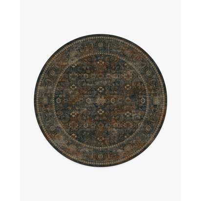 Ophelia Navy & Redwood Flatwoven Rug - 245 Round cm - Rug + Cushioned Pad System