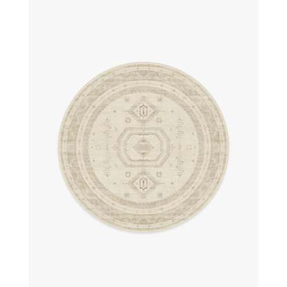 Shira Ivory & Natural Flatwoven Rug - 185 Round cm - Rug + Cushioned Pad System