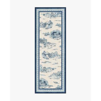 Provence Toile Delft Blue Flatwoven Rug - 75 x 215 cm - Rug + Cushioned Pad System
