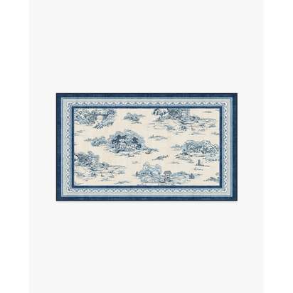 Provence Toile Delft Blue Flatwoven Rug - 90 x 150 cm - Rug + Cushioned Pad System