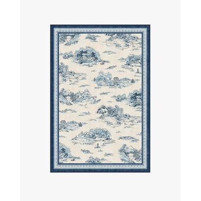 Provence Toile Delft Blue Flatwoven Rug - 120 x 185 cm - Rug + Cushioned Pad System
