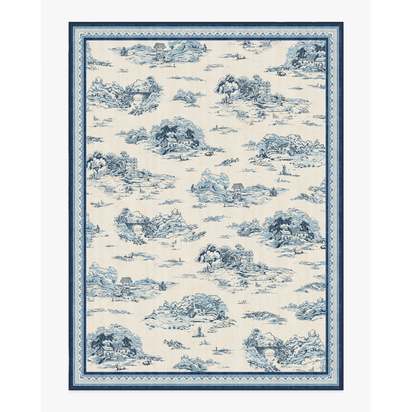 Provence Toile Delft Blue Flatwoven Rug - 275 x 365 cm - Rug + Cushioned Pad System