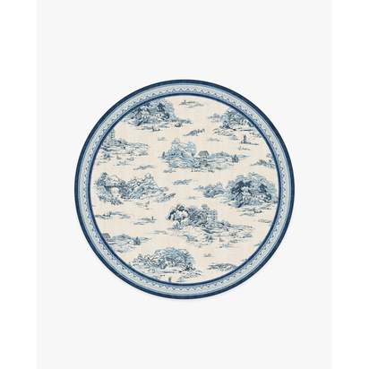 Provence Toile Delft Blue Flatwoven Rug - 185 Round cm - Rug + Cushioned Pad System