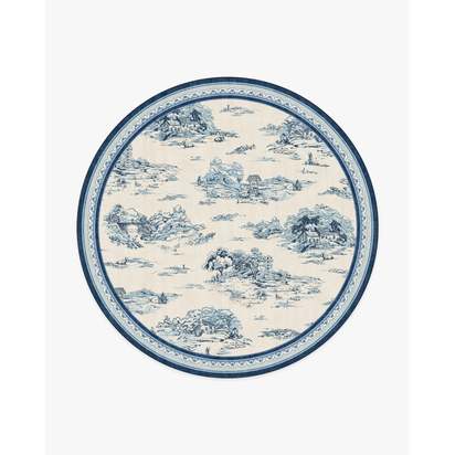 Provence Toile Delft Blue Flatwoven Rug - 245 Round cm - Rug + Cushioned Pad System